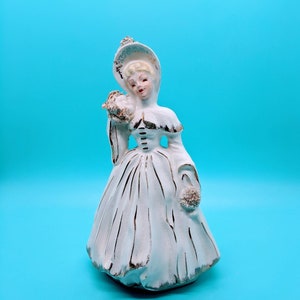 Vintage  Lefton China Victorian lady planter/ vase with spaghetti trim and gold accents -1950s