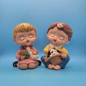 Vintage Ceramic Boy and Girl Figurines: Made in Japan, Big Eye Style