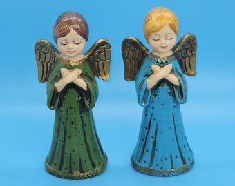 Vintage Paper Mache Angel Figurines: Hand-Painted Holiday Decor, Made in Japan