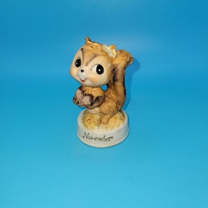 Vintage Bisque Napco Birthday of the Month  November Squirrel Figurine