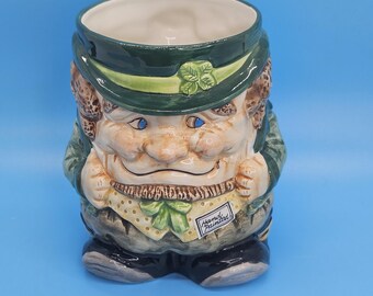 Vintage FITZ & FLOYD Irish Leprechaun ST Patrick's Day Toby Mug - Original Sticker- 1988