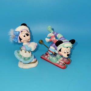 Vintage Disney Enesco HTF Resin Mickey And Minnie Mouse Christmas Ornaments