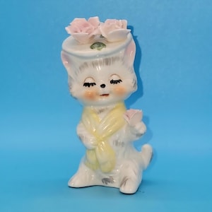 Vintage Napco Porcelain Kitty Cat  with Hat and Shawl #8615 1950s