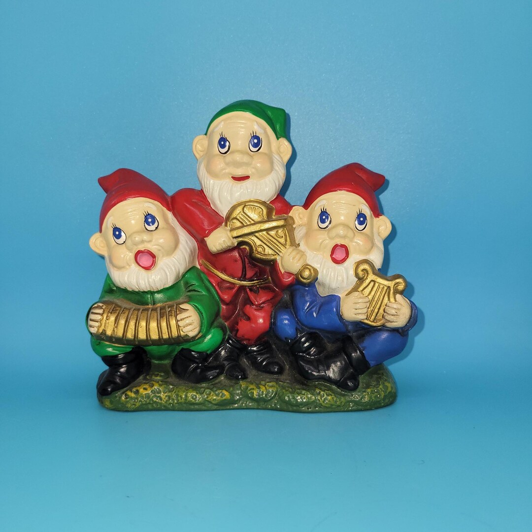 Paper Mache Instruments Vintage Paper Mache Dwarves Playing Instruments Music Box by K.N Japan ...