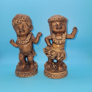 Rare Vintage Treasure Craft Of Hawaii Maui Hula Kid Dancers 1960
