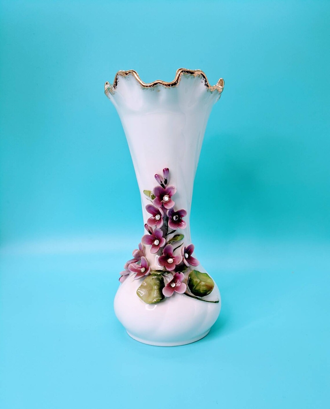 Vintage Lefton China Vase With Lilacs and Rhinestones 137 Etsy Australia