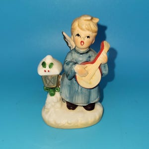 Vintage Porcelain Napco Boy Angel Figurine Playing Mandolin 1950s