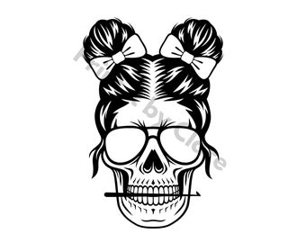 Messy bun skull crochet printout black, PNG, print at home, print online, instant download! V1 T-shirt mug accessory design