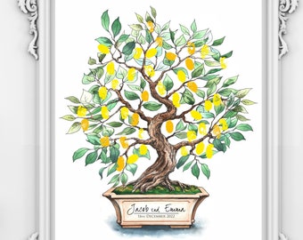 Unique Wedding Guest Book Idea Lemon Tree Fingerprint Wedding Birthday Party Bridal Shower Thumbprint Drawing Event Memory Signature Tree