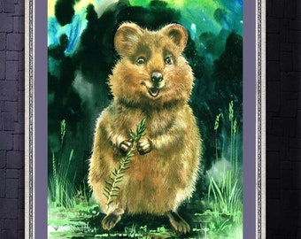 Quokka Painting Quokka Portrait Quokka Animal Illustration Quokka Watercolor Painting  Nursery Wildlife Wall Art Animal Home Decor For Kid