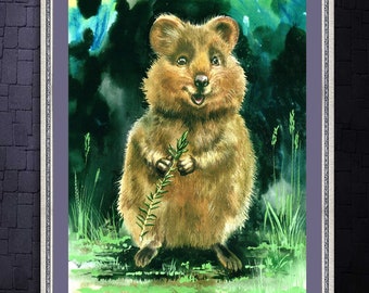 Arte de acuarela de Quokka Pintura de Quokka Retrato de Quokka Animal Quokka Pintura de acuarela de Quokka Arte de pintura de acuarela Pintura original