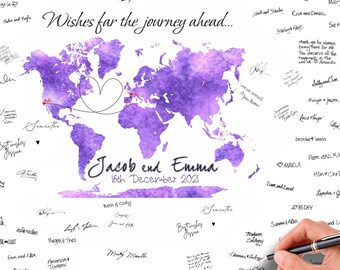 Wedding GUEST BOOK Alternative Custom World Map Travel Signature Guest Book Wedding Signed Wedding Map World Map Unique Guest Book Idea
