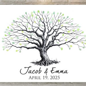 Wedding Guest Book Low Oak Fingerprint Tree with heart Fingerprint Guest Book  Reunion Rustic Wedding Guest Book Alternative tree Thumbprint
