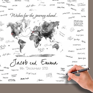 Wedding GUEST BOOK Alternative World Map Guestbook Sign World Map Guest Book Personalized Watercolor Map Guest Book Travel Guest Book