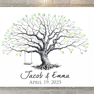 Wedding Guest Book Low Oak Fingerprint Tree with heart Fingerprint Guest Book  Reunion Rustic Wedding Guest Book Alternative tree Thumbprint