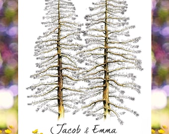 Wedding Guest Book alternative Double Pine Two Pines Rustic guestbook Unique Wedding Signature Tree Elegant GuestBook Unique Guest Book Idea