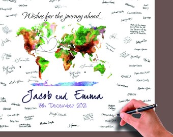 Personalized Wedding Guest Book Alternative World Map GuestBook Travel Watercolor Map Wedding Guest Book Bridal Shower Unique GuestBook Idea