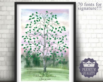 Wedding GUEST BOOK Alternative Tree Alternative Guest Book Birch Tree Guest Book Wedding Guest Book Fingerprint Wedding Thumbprint Drawing