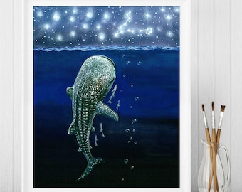 ジンベイザメ - オリジナルの水彩画のサメの絵画 - Etsy 日本