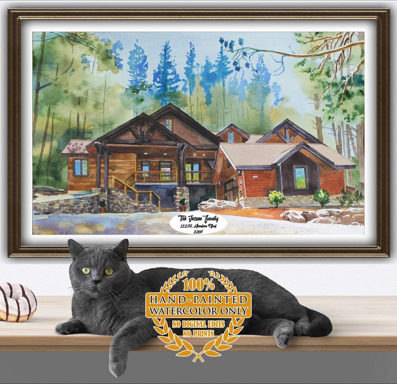 Custom House Portrait WATERCOLOR, Custom 100% Hand Painted Home ...