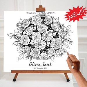 Baby Shower Guest Book Bouquet of Roses Baby Girl Shower Baby Shower Keepsake Bouquet of Flowers Guest Book  Alternative Drawing Download