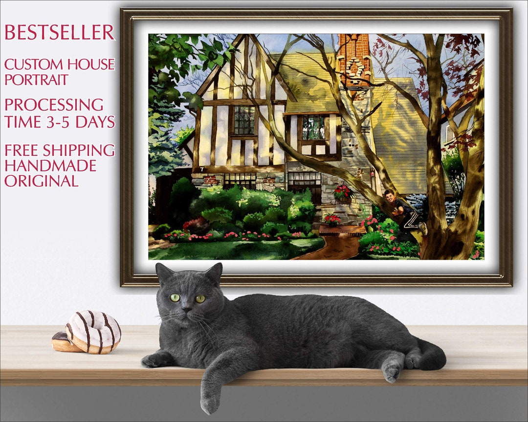 Custom Home Portrait WATERCOLOR House Painting Personalized House ...