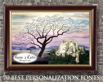 2 Lions 5th Wood Anniversary Guest Book Alternative Birthday Guest Book Alternative Wedding Anniversary Gifts for Couple Elegant Guest Book