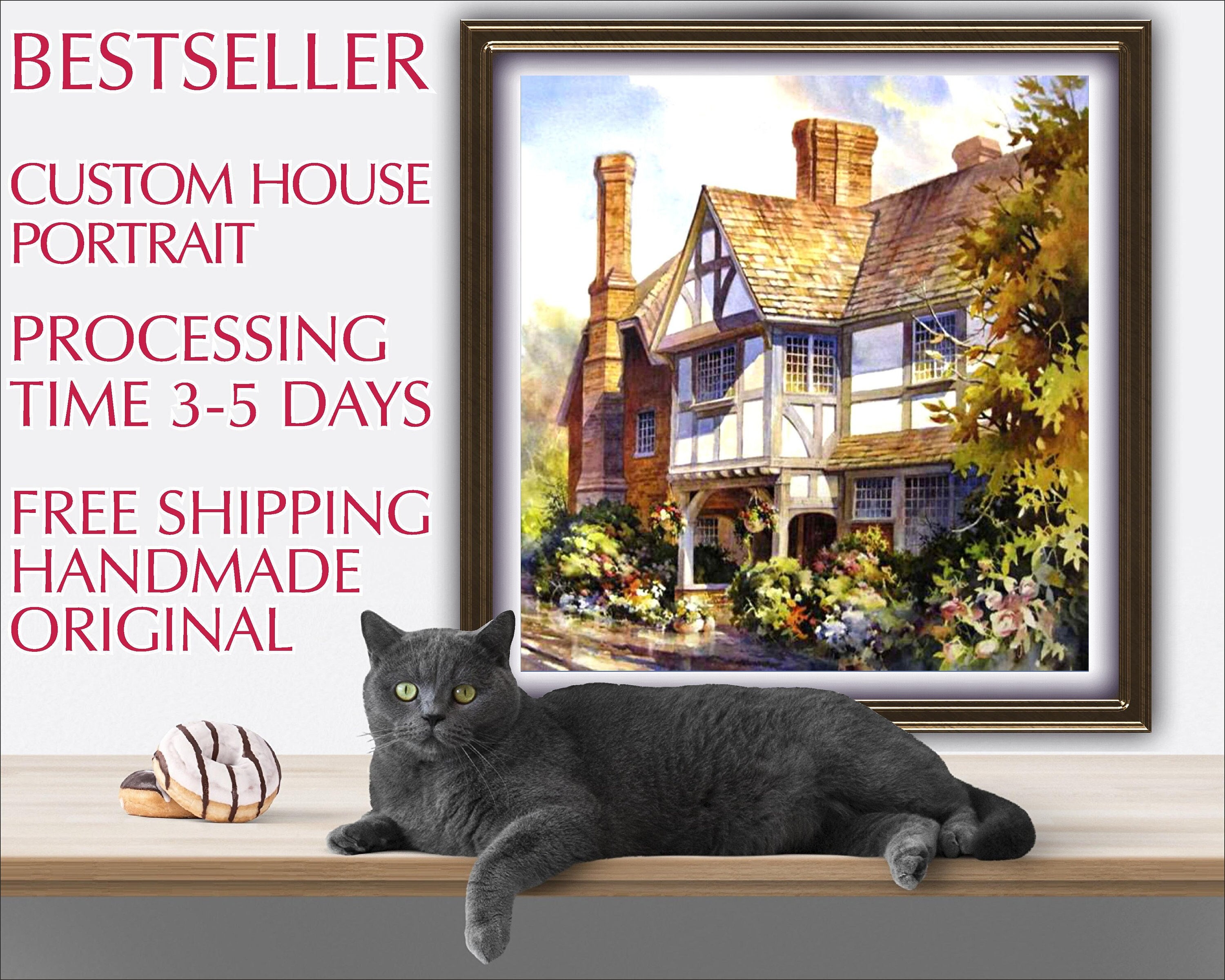 Custom Home Portrait WATERCOLOR House Painting Personalized House ...