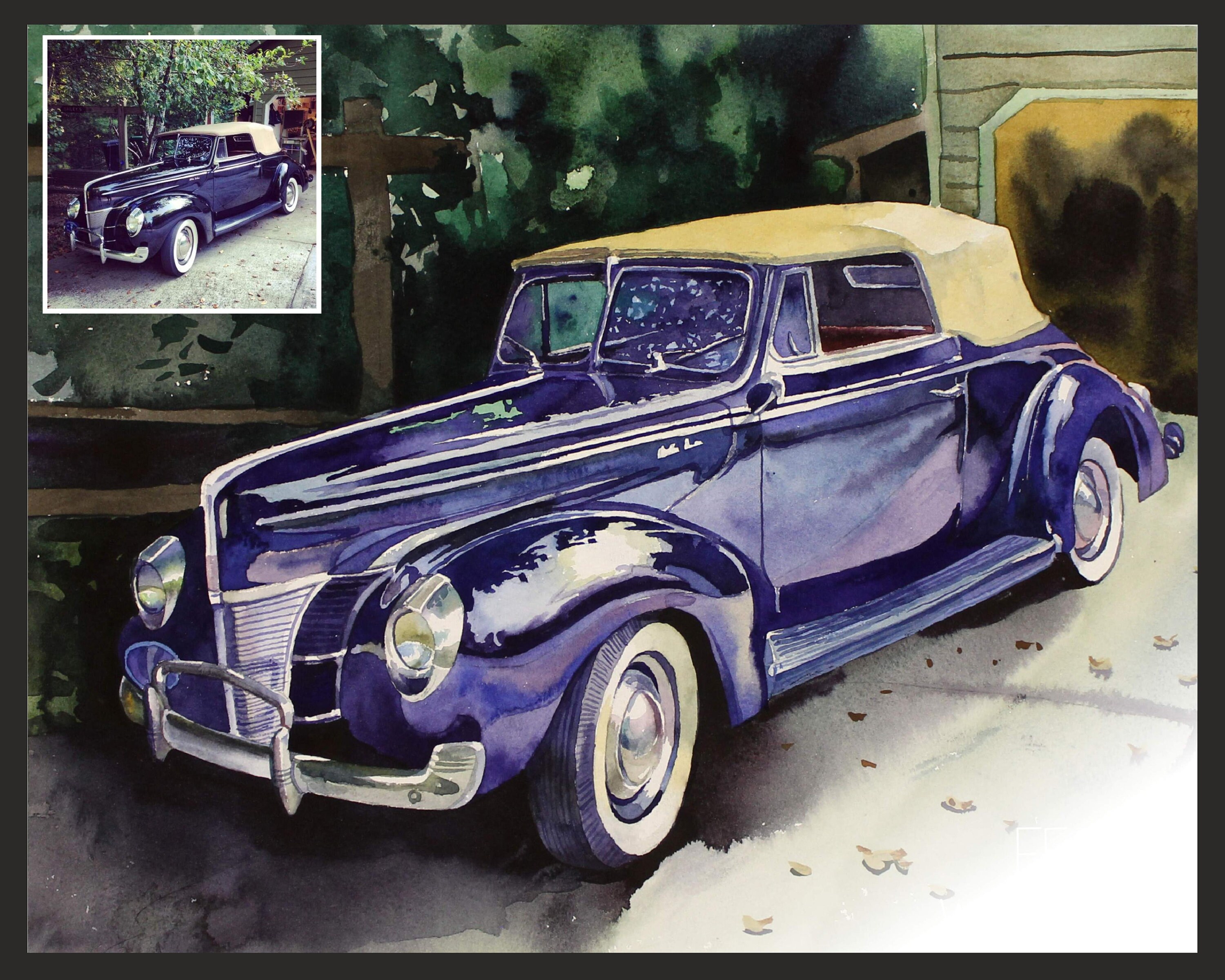 カスタムカーポートレート 写真から描く車の絵画 カスタム水彩画ポート