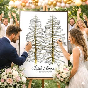 Rustic Wedding Guest Book Alternative Pine Tree Two Pines Rustic Guest book Unique Wedding Signature Tree Black White