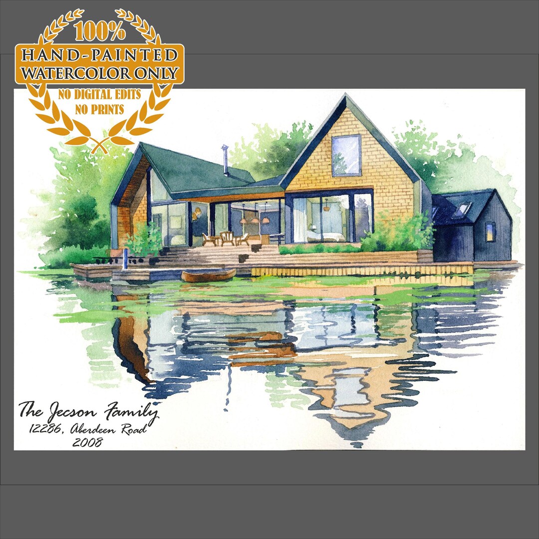 Custom Home Portrait WATERCOLOR Custom House Painting Personalized ...