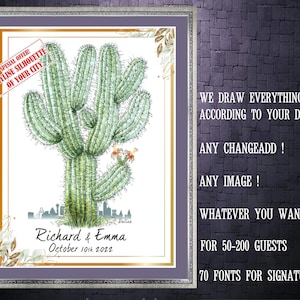 Wedding Guest Book Alternative with city skyline silhouette Cactus Bridal Shower Family Reunion Wedding Rustic Unique Wedding GuestBook Idea