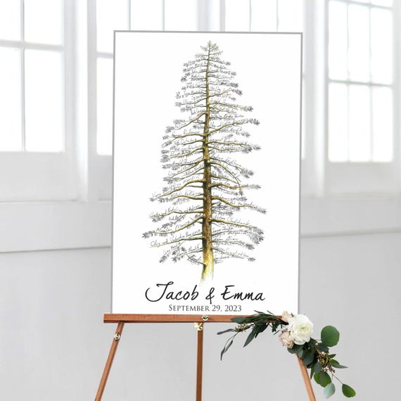 Pine Tree Wedding Guestbook - Hand Drawn Signature Tree For Weddings & Special Events