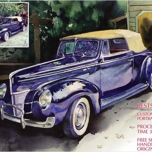 Custom Car Portrait Car Painting From Photo Car Custom Watercolor Portrait Personalised Car Portrait Gift for Car lovers Custom Car Sketch