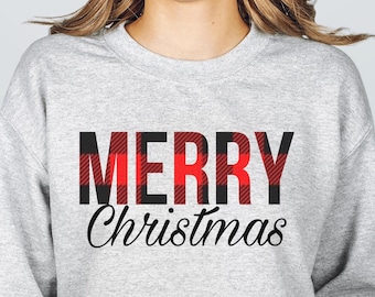 Moletom feminino de Natal, roupa de Natal, camisa xadrez Buffalo, suéter de Natal, moletom de Natal, pijama de Natal, presente feminino