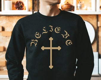 Creer sudadera, Creer cruz, Creer cristiano, Suéter de cruz, Creer, Inglés antiguo, Suéter vintage, Cruz cristiana, Regalo de Jesús