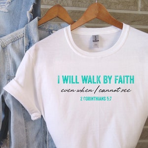 Faith Shirt, Ik zal lopen door geloof, Bijbel Vers Shirt, Womens Shirts, Corinthians, Religieuze Kleding, Gift For Her