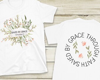 Saved By Grace T-Shirt, christliche Shirts, Geschenke für Frauen, christliche Blumen T-Shirt, Schrift Shirt für Frauen, Boho Shirt, Aquarell Blumen