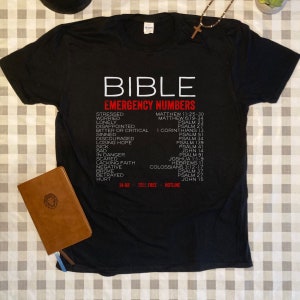 Bible Emergency Numbers, Mens Christian Shirt, scripture Tshirt, Bible Verses, Christian Clothing,