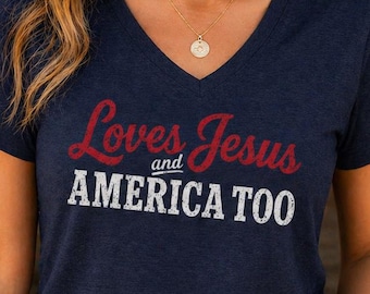 Camiseta cristiana patriótica para mujer, camiseta "Ama a Jesús y también a Estados Unidos", camiseta "Fe, familia, libertad", camiseta del 4 de julio, regalo cristiano.