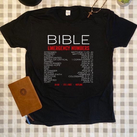 Bible Emergency Numbers, Mens Christian Shirt, scripture Tshirt, Bible Verses, Christian Clothing,