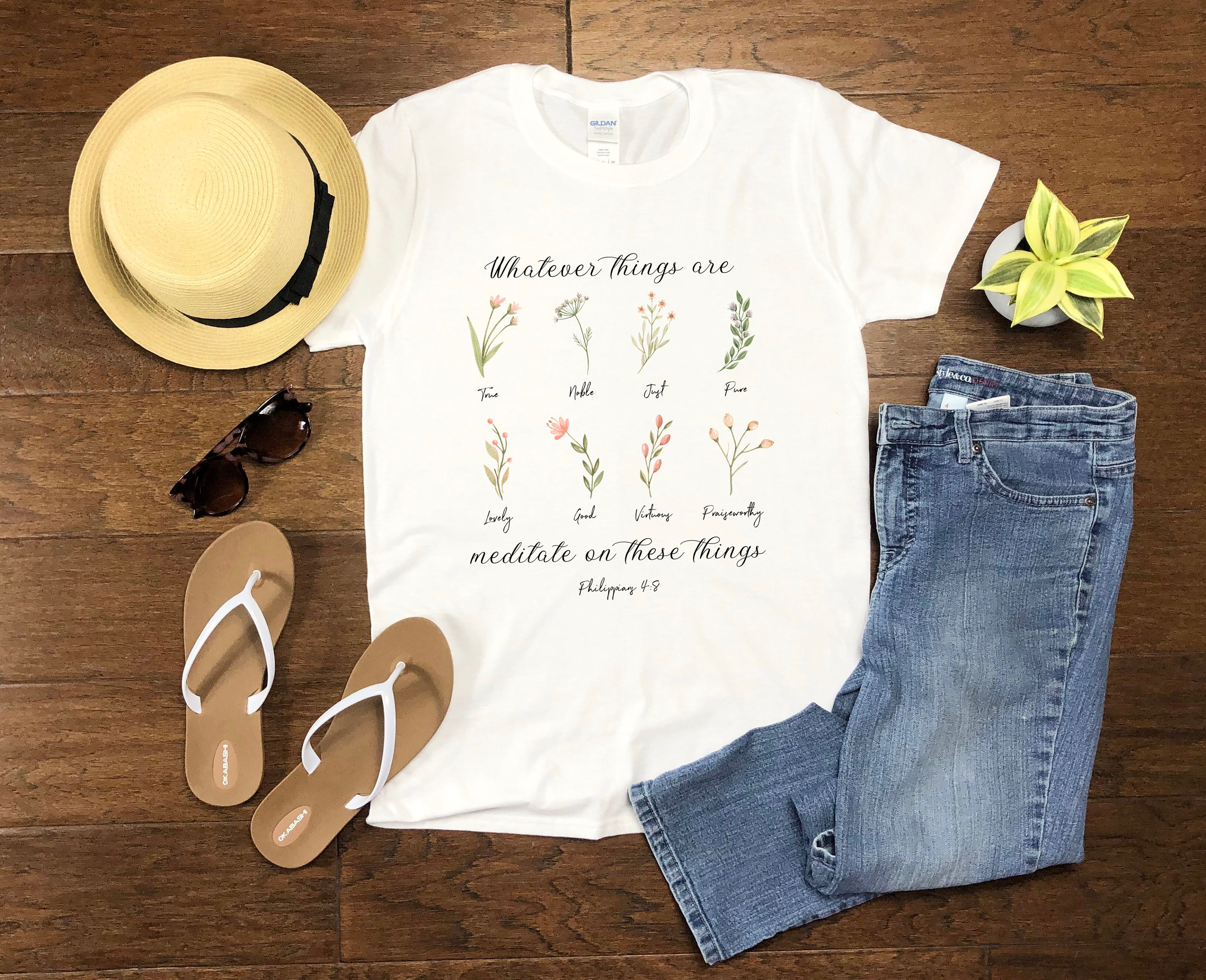 Whatever is True, Philippians 4:8, Shirt Unisex, Christian Shirts, for Women, Christian Floral Tee, Bible Verse, Botanical Shirt Wildflower