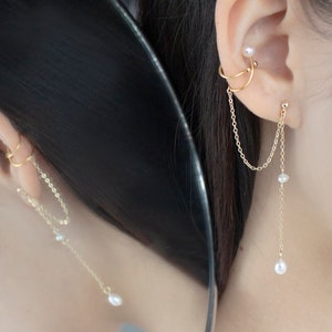 Bijou d'oreille unique avec pendants d'oreilles | Bijou d'oreille en or avec perles | Bijou d'oreille chaîne | Boucles d'oreilles chaîne | Boucles d'oreilles minimalistes | Rempli d'or 14 carats