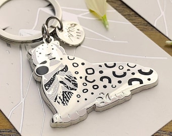 Snow Leopard keychain / Snow Leopard enamel Keychain/ 3% donation with purchase to WWF/Snow Leopard keyring/ Keyring+pin set option