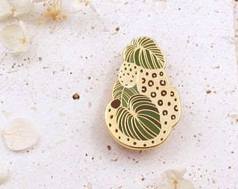 Leopard Alocasia Enamel Pin, Gold-Plated Botanical Brooch Pin