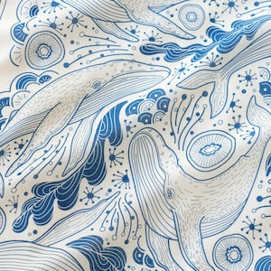 Whale, and the Ocean Bandana Scarf (Off-white) 22&quot;x22&quot;: Soft Cotton, Humpback Whale Tapestry