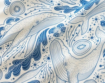 Wal und das Meer Bandana Schal (gebrochenes Weiß) 56,5 cm x 55 cm: Weiche Baumwolle, Buckelwal-Tapisserie