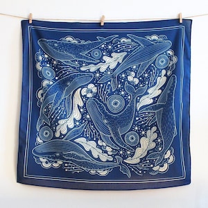 Wal, und das Meer Bandana Schal (Navy) 22 "x22" / Weiches, atmungsaktives Baumwolle Bandana / Bandana Schal aus 100% Baumwolle / Buckelwal