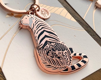 Tiger keychain / Sunda Tiger enamel Keychain/ 3% donation with purchase to WWF/ Tiger keyring/ Tiger charm/ Keyring+pin set option