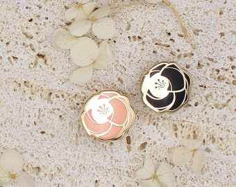 Rose Enamel pin set (pink+black) /Minimal Flower Enamel pin/ Flower Brooch/ Flower Badge/ Flower Lapel Pin